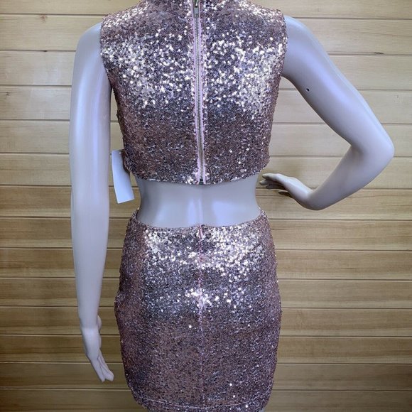 TOBI Rose Gold Dress Sequin Cut Out Mini Dress - Picture 12 of 12